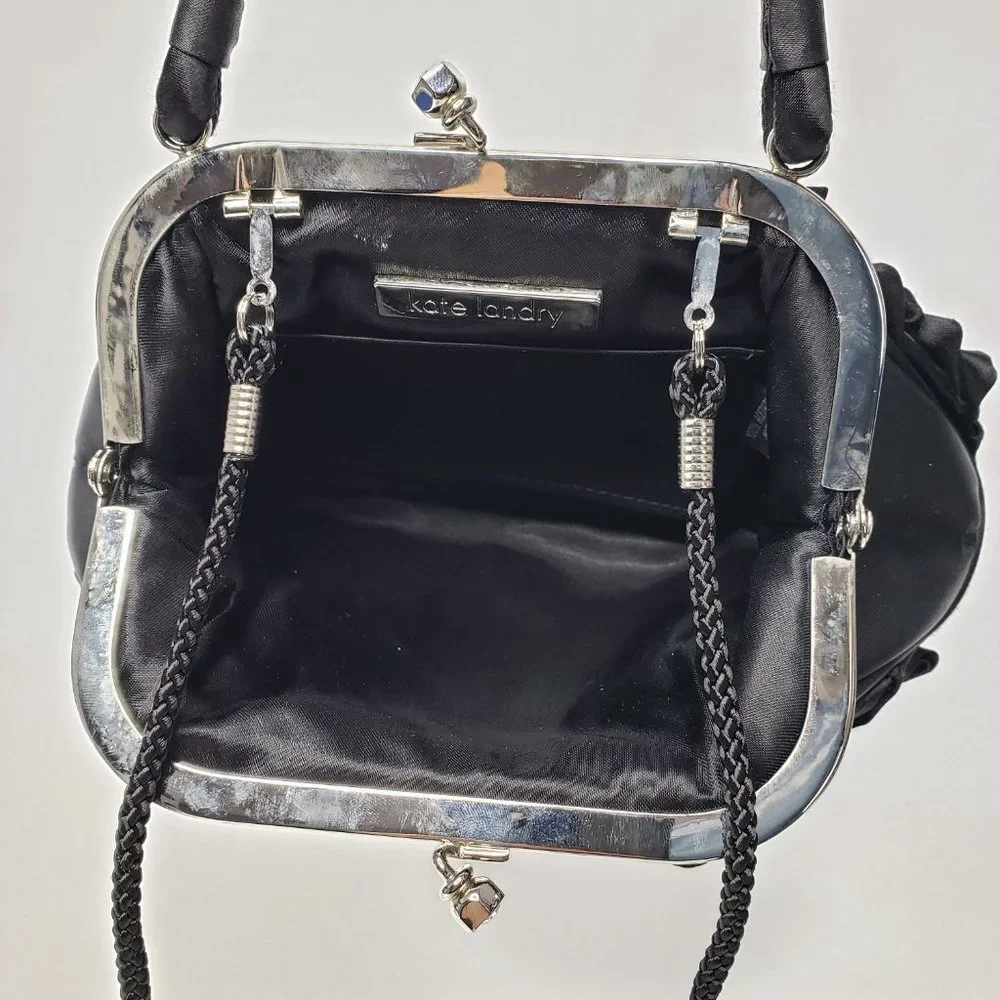 Kate Landry Black Satin Ruffle Mini Purse